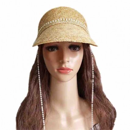 ready to ship wholesale fashion straw hat for women Knight baseball hat summer beach sun hat with pearl chain decorated ready to ship wholesale fashion straw hat for women Knight baseball hat summer beach sun hat with pearl chain decorated