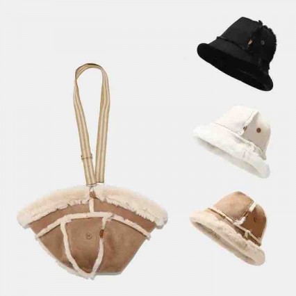 two way to wear FASHION Women Winter Faux Suede fur bucket hat and purse two way to wear FASHION Women Winter Faux Suede fur bucket hat and purse