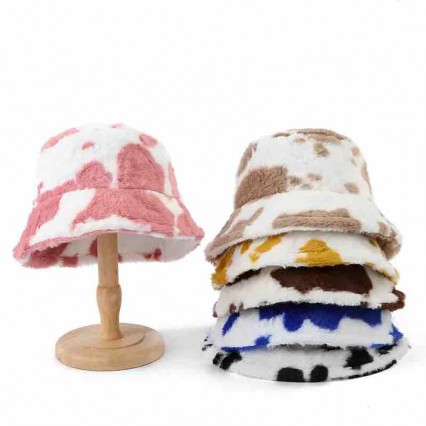 Winter Women cow lamb wool bucket hat Fisherman Hats Warm Windproof Cap Winter Women cow lamb wool bucket hat Fisherman Hats Warm Windproof Cap