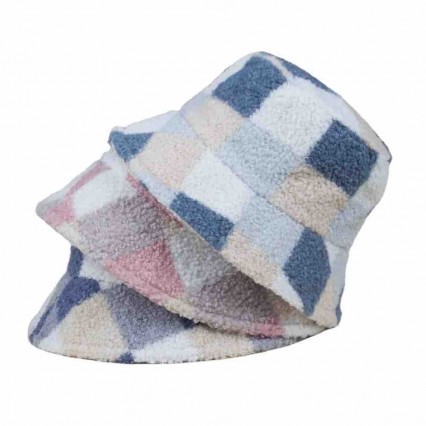 Winter Women grid lamb wool bucket hat Fisherman Hats Warm Windproof Cap Winter Women grid lamb wool bucket hat Fisherman Hats Warm Windproof Cap