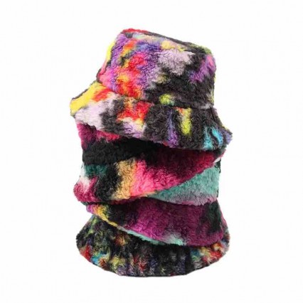 Winter Women tie dye lamb wool bucket hat Fisherman Hats Warm Windproof Cap Winter Women tie dye lamb wool bucket hat Fisherman Hats Warm Windproof Cap