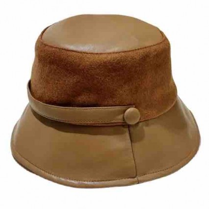 FASHION Solid Color Women Winter felt and PU brim fisherman hat bucket hat FASHION Solid Color Women Winter felt and PU brim fisherman hat bucket hat