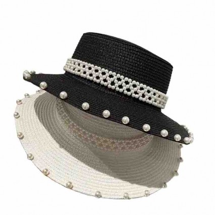 new women Sun Hat Flat Top boater with pearls Summer Beach fedora paper straw panama hats wholesale new women Sun Hat Flat Top boater with pearls Summer Beach fedora paper straw panama hats wholesale
