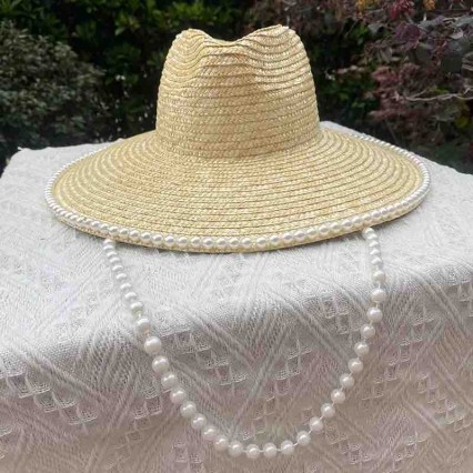 women Sun Hat Flat Top boater Summer Beach fedora wide brim wheat straw panama hats with pearls wholesale women Sun Hat Flat Top boater Summer Beach fedora wide brim wheat straw panama hats with pearls wholesale