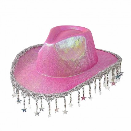 Neon Sparkly Glitter Space party Cowboy Hat Women Funny Metallic Space Shiny Cowboy Hats Flashing Party Hat with stars tassels Neon Sparkly Glitter Space party Cowboy Hat Women Funny Metallic Space Shiny Cowboy Hats Flashing Party Hat with stars tassels