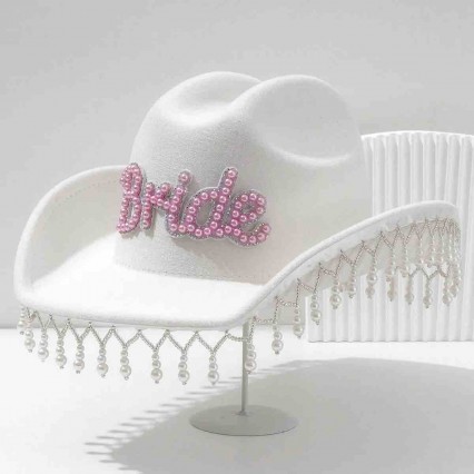 pearls Bride Cowgirl Hat Bling Diamond glitter Fringe Cowboy Hat Bride to be for Bachelorette Parties, Engagement Party pearls Bride Cowgirl Hat Bling Diamond glitter Fringe Cowboy Hat Bride to be for Bachelorette Parties, Engagement Party