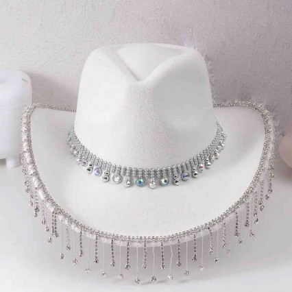 white Bride Cowgirl Hat Bling Diamond glitter Fringe Cowboy Hat Bride to be for Bachelorette Parties, Engagement Party white Bride Cowgirl Hat Bling Diamond glitter Fringe Cowboy Hat Bride to be for Bachelorette Parties, Engagement Party