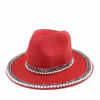chic fashion red paper straw fedora trilby sun hat women ladies panama summer beach straw hats with pearls chic fashion red paper straw fedora trilby sun hat women ladies panama summer beach straw hats with pearls