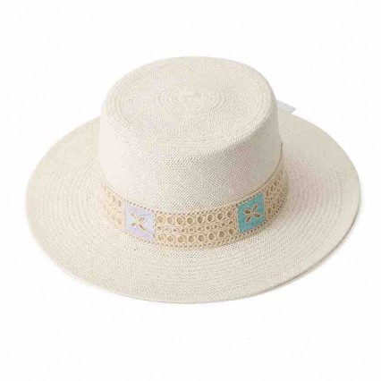 fashion chic women white paper Straw flat top fedora hat beach UV protection sun hats with embroidery ribbon fashion chic women white paper Straw flat top fedora hat beach UV protection sun hats with embroidery ribbon