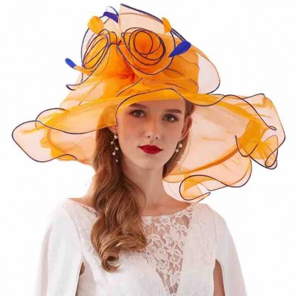 packable ladies hats wedding church wide Ruffles brim Kentucky Derby Organza Dress Party hat with detachable flower as hair clip packable ladies hats wedding church wide Ruffles brim Kentucky Derby Organza Dress Party hat with detachable flower as hair clip