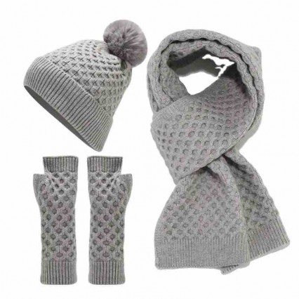 ready to ship 6 colors thickness cable Knitted beanie hat cap pom pom winter hat woman scarf and glove set ready to ship 6 colors thickness cable Knitted beanie hat cap pom pom winter hat woman scarf and glove set