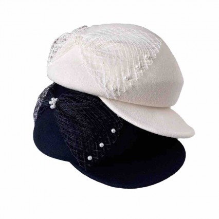 fashion elegant women ladies wool felt ivy cap hat beret hats with mesh ribbon & pearls for women french style fashion elegant women ladies wool felt ivy cap hat beret hats with mesh ribbon & pearls for women french style