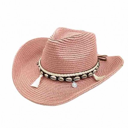 fashion men women wide brim pink paper straw shell chain decoration Western Cowboy cowgirl hat women's cattleman beach sun hat fashion men women wide brim pink paper straw shell chain decoration Western Cowboy cowgirl hat women's cattleman beach sun hat