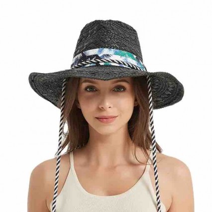 ethnic women fashion black straw beach fedora sun hat outdoor travel UV protection jazz panama hat with woven band ethnic women fashion black straw beach fedora sun hat outdoor travel UV protection jazz panama hat with woven band