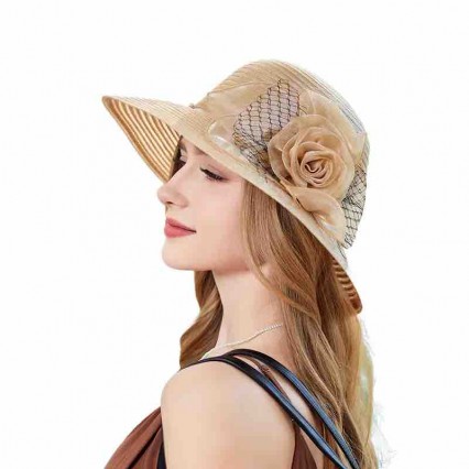 Champagne ladies Church hat Kentucky Derby Dress Cloche sun Hat Fascinator Floral Tea Party Wedding organza women's formal hats Champagne ladies Church hat Kentucky Derby Dress Cloche sun Hat Fascinator Floral Tea Party Wedding organza women's formal hats