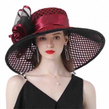 fashion Women sun hat 16cm mesh wide brim Kentucky Derby Organza ladies satin ribbon church hats with big flower fashion Women sun hat 16cm mesh wide brim Kentucky Derby Organza ladies satin ribbon church hats with big flower