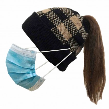 Ponytail Beanie for Women Winter Warm Beanie Tail Soft Stretch Cable Knit Messy High Bun Hat womens pony tail hats with buttons Ponytail Beanie for Women Winter Warm Beanie Tail Soft Stretch Cable Knit Messy High Bun Hat womens pony tail hats with buttons