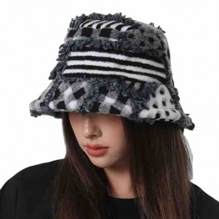 ready to ship wholesale Women grid bucket hat Fisherman Hats Warm Windproof Cap distressed winter hat ready to ship wholesale Women grid bucket hat Fisherman Hats Warm Windproof Cap distressed winter hat