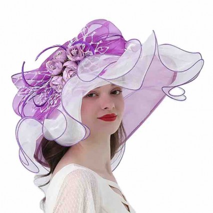wholesale fashion Women sun hat Ruffles wide brim Kentucky Derby Organza Church wedding Party hat with big flower wholesale fashion Women sun hat Ruffles wide brim Kentucky Derby Organza Church wedding Party hat with big flower