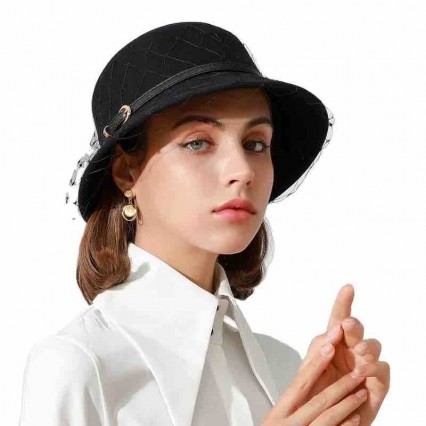 women's formal hats british style navy blue 100 australian wool felt wide brim bowler church dress Hat cloche hat with mesh women's formal hats british style navy blue 100 australian wool felt wide brim bowler church dress Hat cloche hat with mesh