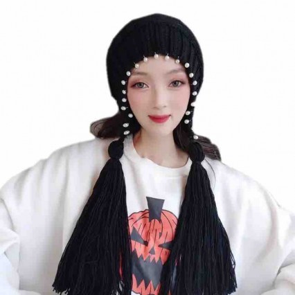 5 colors Women's knitted Beanie hat winter hats with ear flaps pearls tassel women's knitted hats 5 colors Women's knitted Beanie hat winter hats with ear flaps pearls tassel women's knitted hats