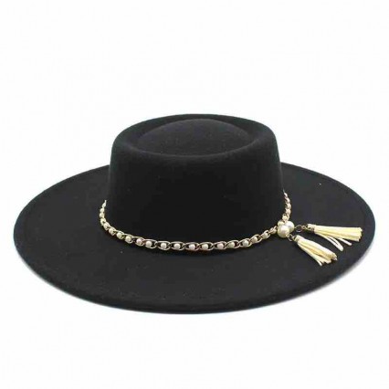 fashion Pork Pie women Flat Top boater hat Wide Brim Porkpie jazz Hat Fedora Hat 12 colors with pearl chain & tassel fashion Pork Pie women Flat Top boater hat Wide Brim Porkpie jazz Hat Fedora Hat 12 colors with pearl chain & tassel