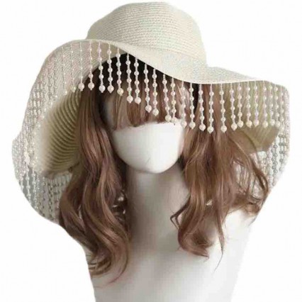 pearls tassel Fringe wide brim straw floppy hat Bride to be Bachelorette Parties Engagement Party pearls tassel Fringe wide brim straw floppy hat Bride to be Bachelorette Parties Engagement Party