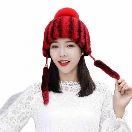 Woman Winter Real Mink Fur Beanie Hat earflap warm winter hats for women luxury Woman Winter Real Mink Fur Beanie Hat earflap warm winter hats for women luxury