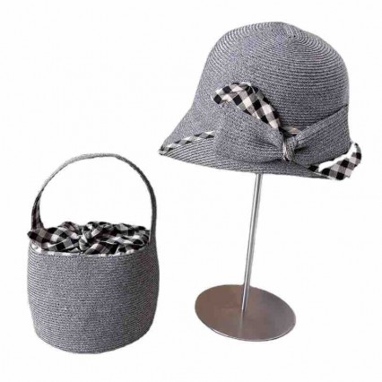 fashion chic women UPF 50+Sun Protection Hat Beach Tote Bag Sun cloche Hat with grid bow accent Swimming Bag sets fashion chic women UPF 50+Sun Protection Hat Beach Tote Bag Sun cloche Hat with grid bow accent Swimming Bag sets