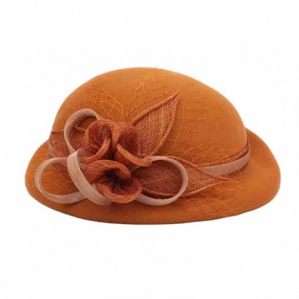 fashion chic woman winter hats lady luxury felt fedora women bowler hat stylish blaze orange hat with floral accent fashion chic woman winter hats lady luxury felt fedora women bowler hat stylish blaze orange hat with floral accent