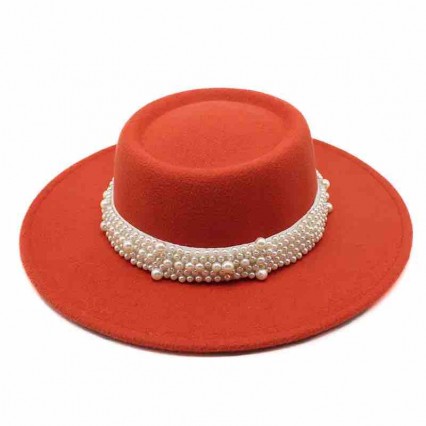 fashion womens Pork Pie jazz blaze orange hat Unisex Flat Top boater hat Wide Brim Porkpie Fedora Hata 12 colors with pearl band fashion womens Pork Pie jazz blaze orange hat Unisex Flat Top boater hat Wide Brim Porkpie Fedora Hata 12 colors with pearl band