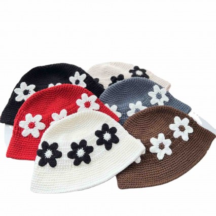 6 colors Crochet Bucket Hat for Women Handmade Knit Floral crochet spring autumn warm Foldable Knitted floral womens dress hats 6 colors Crochet Bucket Hat for Women Handmade Knit Floral crochet spring autumn warm Foldable Knitted floral womens dress hats