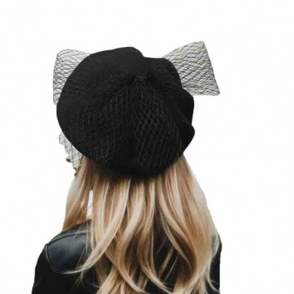 fashion elegant women ladies black wool felt pillbox hats dress hats french beret Fascinators with mesh bowknot fashion elegant women ladies black wool felt pillbox hats dress hats french beret Fascinators with mesh bowknot