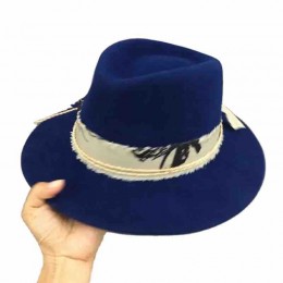 ready to ship women blue 100% wool felt wide brim fedora hat felt trilby womens dress hats borsalino with ribbon