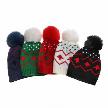 kids Baby Knitted double layer Pompom Beanie Cap winter hat baby christmas tree jacquard Warm Hat kids Baby Knitted double layer Pompom Beanie Cap winter hat baby christmas tree jacquard Warm Hat