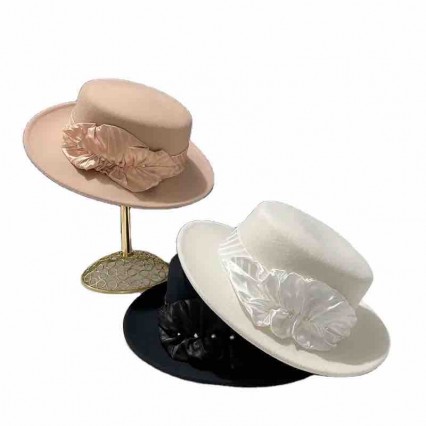 new fashion solid color wool felt trilby Fedora Hat Wide Brim felt flat top fedora hat with satin floral ribbon new fashion solid color wool felt trilby Fedora Hat Wide Brim felt flat top fedora hat with satin floral ribbon