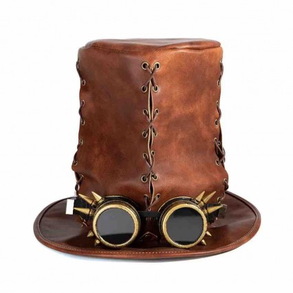 Steampunk PU brown Flat Top Witch Magic Hats Halloween Cosplay Costume Props leather vintage distressed steam punk hat Steampunk PU brown Flat Top Witch Magic Hats Halloween Cosplay Costume Props leather vintage distressed steam punk hat