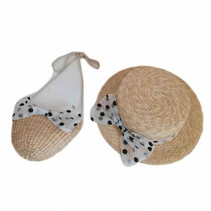 Girls Kids straw Beach Hat and Bag set polka dot bowknot Tote Handbag Bag Suit Children Summer wheat straw boater hats and bags Girls Kids straw Beach Hat and Bag set polka dot bowknot Tote Handbag Bag Suit Children Summer wheat straw boater hats and bags