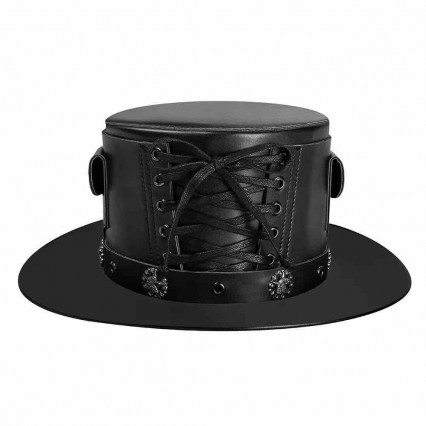 PU leather steampunk hat Black Flat Top Witch Magic Hats Halloween Cosplay Costume Props leather top steam punk hat PU leather steampunk hat Black Flat Top Witch Magic Hats Halloween Cosplay Costume Props leather top steam punk hat