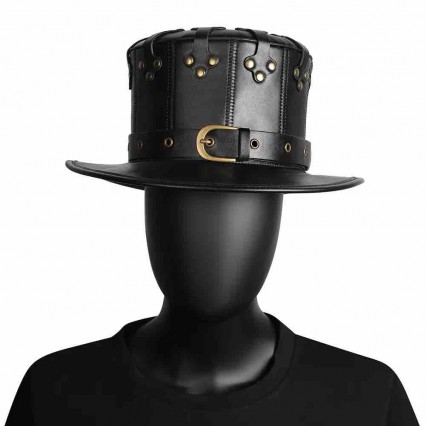 Steampunk PU Leather Black Flat Top Witch Magic Hats Halloween Cosplay Costume Props leather top steam punk hat Steampunk PU Leather Black Flat Top Witch Magic Hats Halloween Cosplay Costume Props leather top steam punk hat