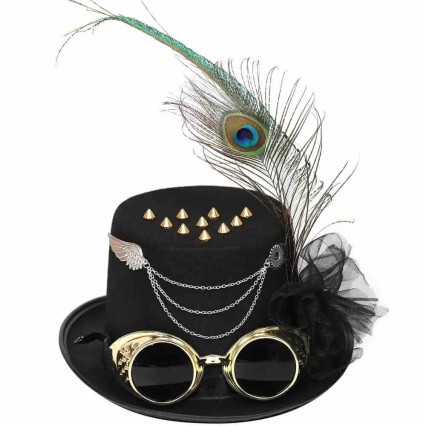 women men unisex chain gear glasses peacock feather Gothic Vintage black Steampunk Top Hats Halloween Costume steam punk hat women men unisex chain gear glasses peacock feather Gothic Vintage black Steampunk Top Hats Halloween Costume steam punk hat