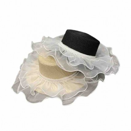 beach floppy Hats Upf50+ UV protection sun summer organza flounce large brim straw hat sun-shade hats for women beach floppy Hats Upf50+ UV protection sun summer organza flounce large brim straw hat sun-shade hats for women