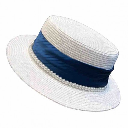 fashion chic women ladies Sun Hat flat top wide Brim boater with pearls dress beach fedora hats for women fashion chic women ladies Sun Hat flat top wide Brim boater with pearls dress beach fedora hats for women