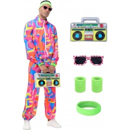 80s Outfit for Men Women,Neon Retro Tracksuit 90s Windbreaker Costume,Hip Hop Party Workout Track Suit Clothing