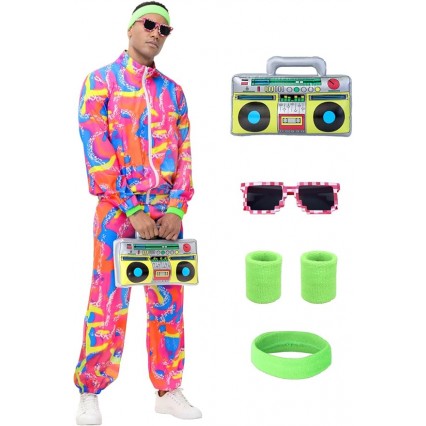 80s Outfit for Men Women,Neon Retro Tracksuit 90s Windbreaker Costume,Hip Hop Party Workout Track Suit Clothing 80s Outfit for Men Women,Neon Retro Tracksuit 90s Windbreaker Costume,Hip Hop Party Workout Track Suit Clothing