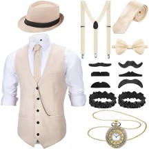 1920s Mens Costume Roaring Outfit with Gangster Vest Hat Pocket Watch Suspenders for Derby Attire 2026