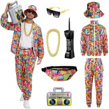 Retro 80s 90s Outfit for Men - Vintage 80s Halloween Costumes for Men-Tracksuit Set with Hip-Hop Accessories