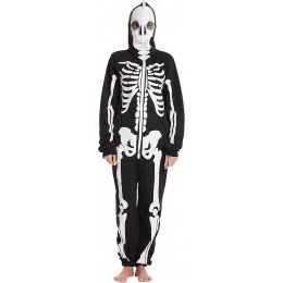 Skeleton Onesie Halloween Costumes for Women Adult - Comfortable Fleece Fabric with Cozy Hooded