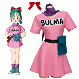 Bulma Cosplay Costume Pink Dress Set - Dragon Ball Z Outfit