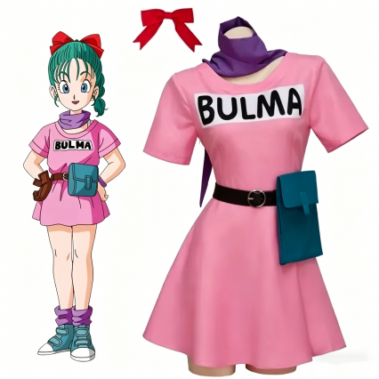 Bulma Cosplay Costume Pink Dress Set - Dragon Ball Z Outfit